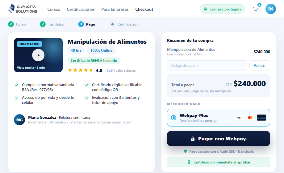Venta directa con pago Transbank